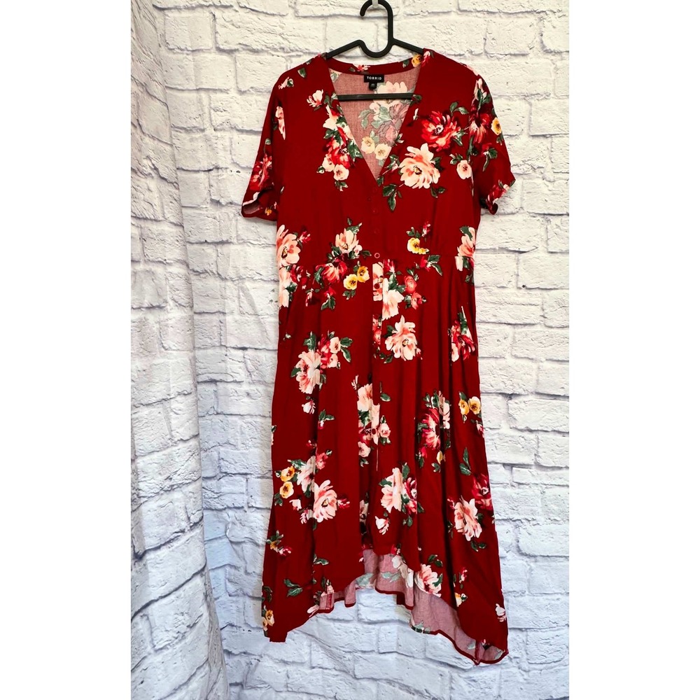 Torrid Plus Size Midi Challis Floral boho dress w/pockets size 00